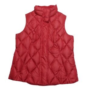 Eddie Bauer Vest Womens Large Red Quilted Goose Down Puffer Full Zip Pockets